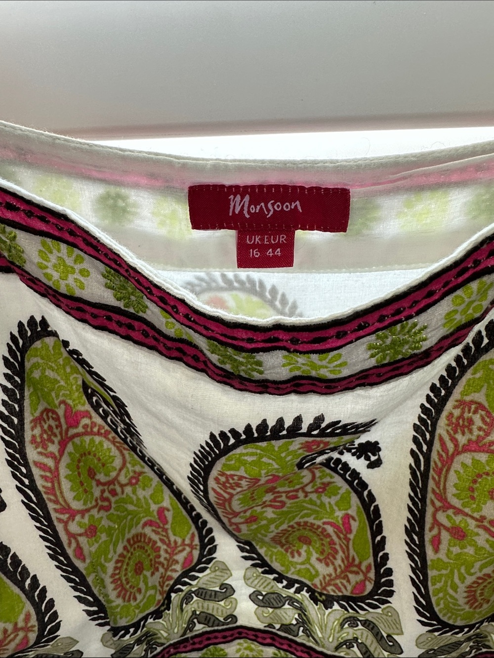 Monsoon White Sun Dress with Pink & Lime Paisley Accents